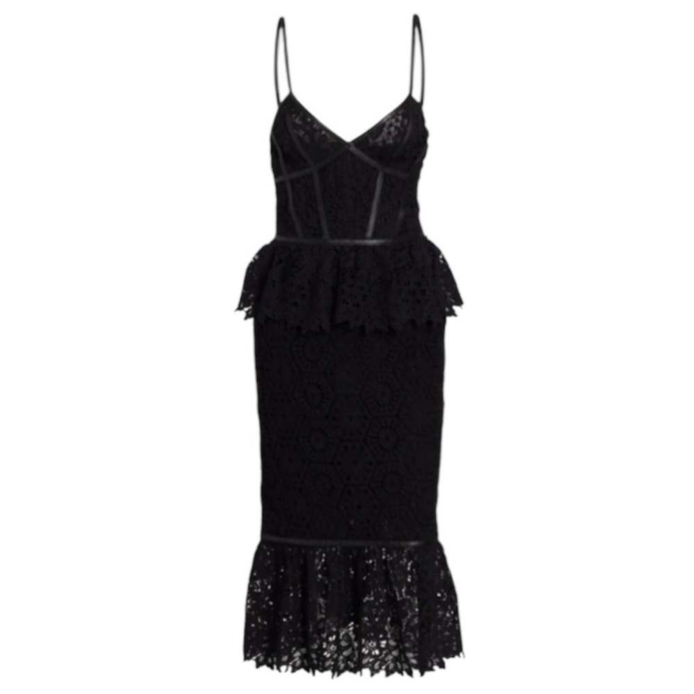 New Prabal Gurung Lace Leather-Trimmed Silk Midi Dress Evening Special Event - Picture 2 of 9